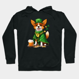 "Corgi in St. Patrick's Day costume with gold coins and clover." Hoodie